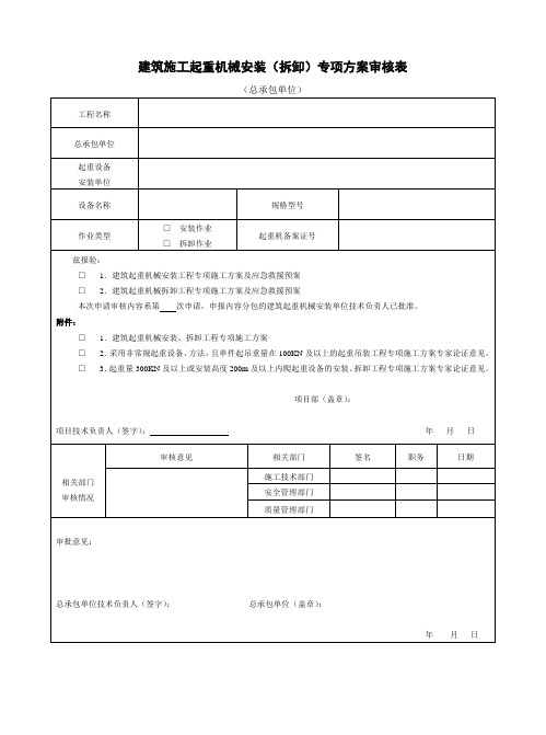 建筑施工起重机械安装(拆卸)专项方案审核表