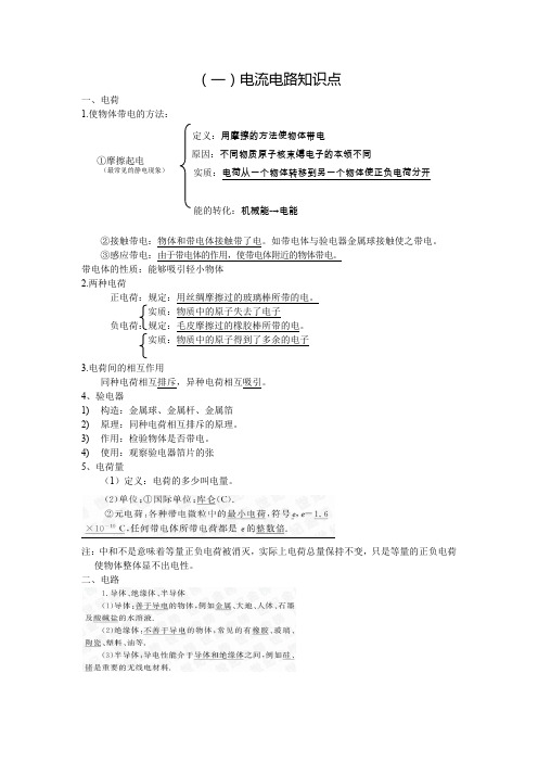 电流电路电压电阻知识点