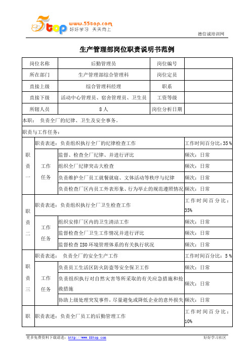 后勤管理员岗位职责说明书