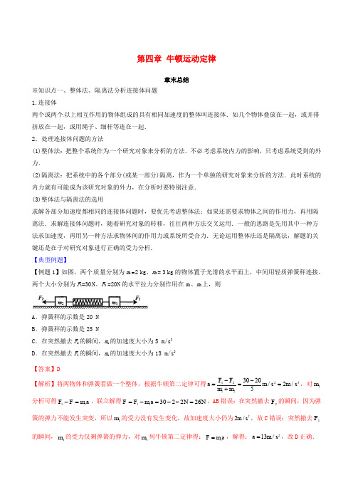 高中物理 第四章 牛顿运动定律章末总结(讲)(基础版,含解析)新人教版必修1