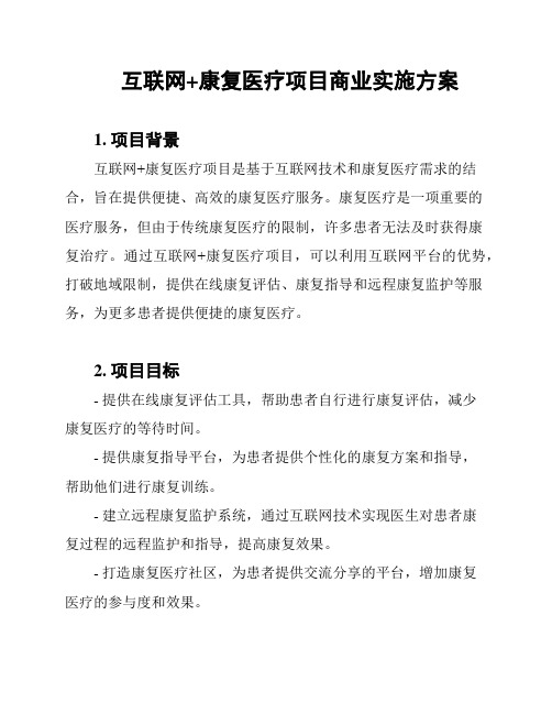 互联网+康复医疗项目商业实施方案