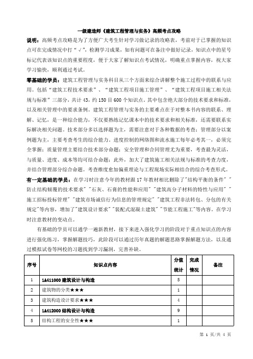 一级建造师高频考点攻略总结记忆《建筑实务》