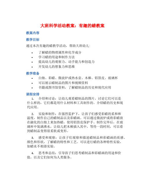 大班科学活动教案：有趣的蜡教案(附教学反思) (2)