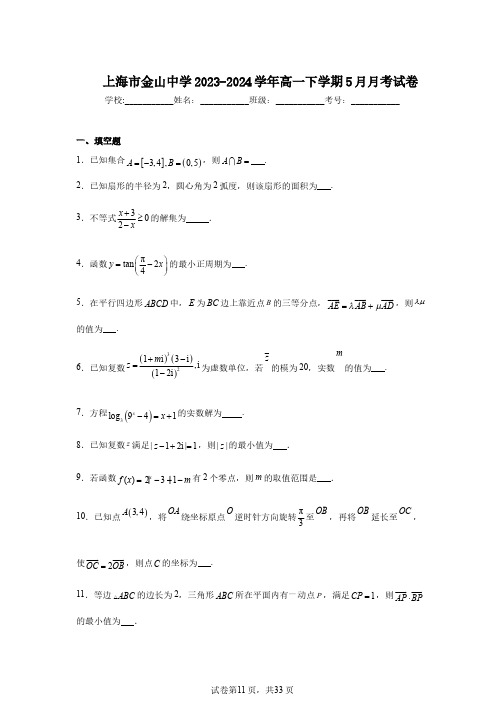 上海市金山中学2023-2024学年高一下学期5月月考试卷