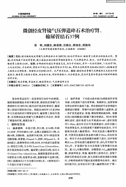 微创经皮肾镜气压弹道碎石术治疗肾、输尿管结石37例