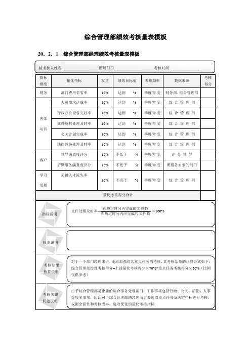 综合管理部绩效考核量表模板