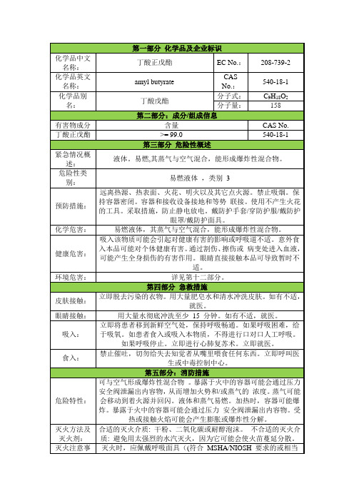 丁酸戊酯安全技术说明书msds