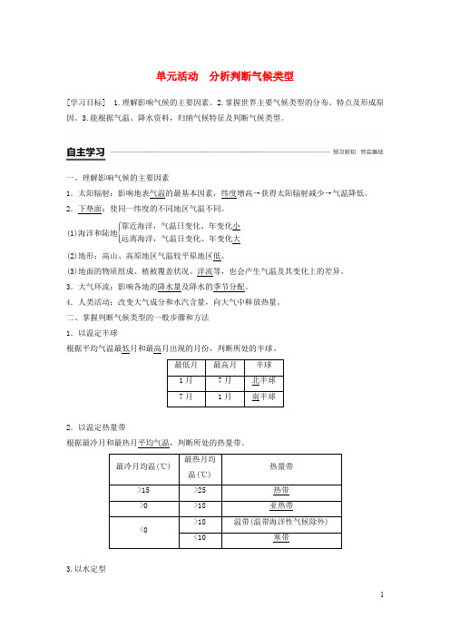 高中地理 第二单元 从地球圈层看地理环境 单元活动 分析判断气候类型学案 鲁教版必修1