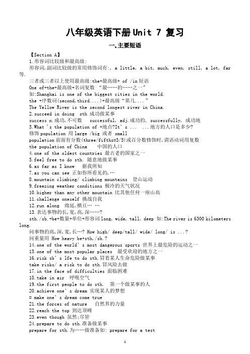 初中英语人教新目标八年级下册Unit 7复习(主要短语+语法知识)