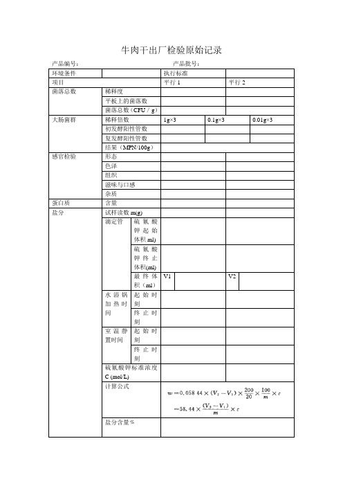 牛肉干出厂检验原始记录