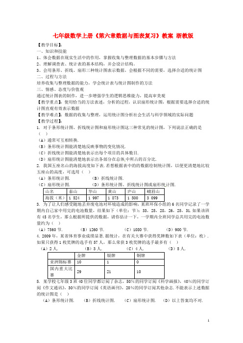 七年级数学上册《第六章数据与图表复习》教案浙教版