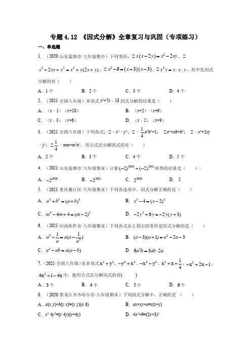 专题4.12 《因式分解》全章复习与巩固(专项练习)八年级数学下册基础知识专项讲练