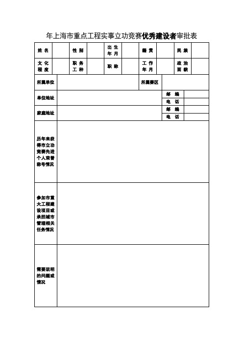 2018年上海市重点工程实事立功竞赛优秀建设者审批表