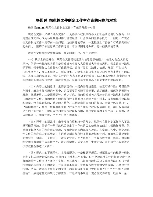 杨国民 规范性文件制定工作中存在的问题与对策