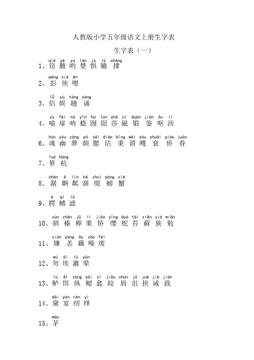 小学五年级语文生字表(上下册)