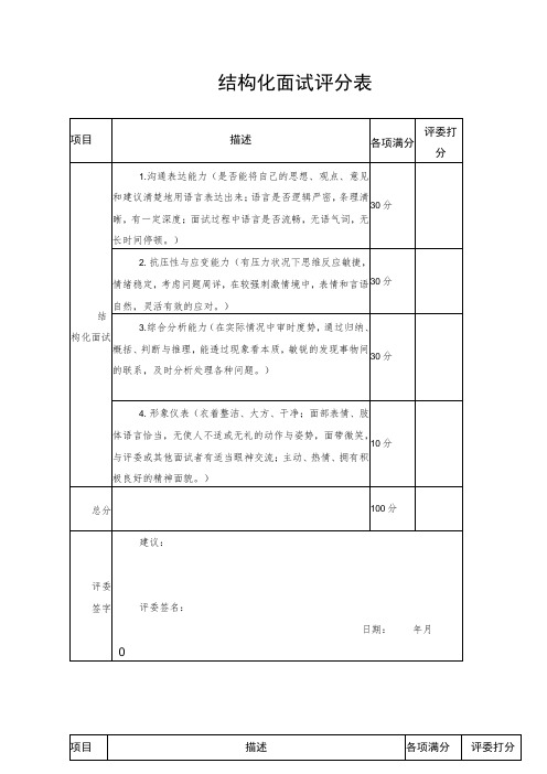 结构化面试评分表