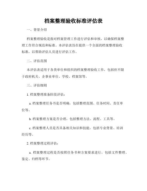 档案整理验收标准评估表