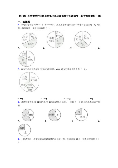 《好题》小学数学六年级上册第七单元扇形统计图测试卷(包含答案解析)(1)