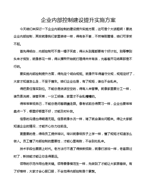 企业内部控制建设提升实施方案