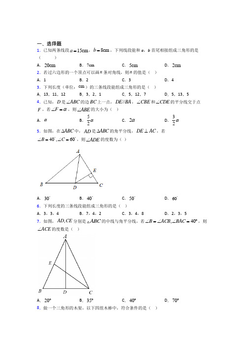 (常考题)人教版初中数学八年级数学上册第一单元《三角形》测试题(有答案解析)(5)