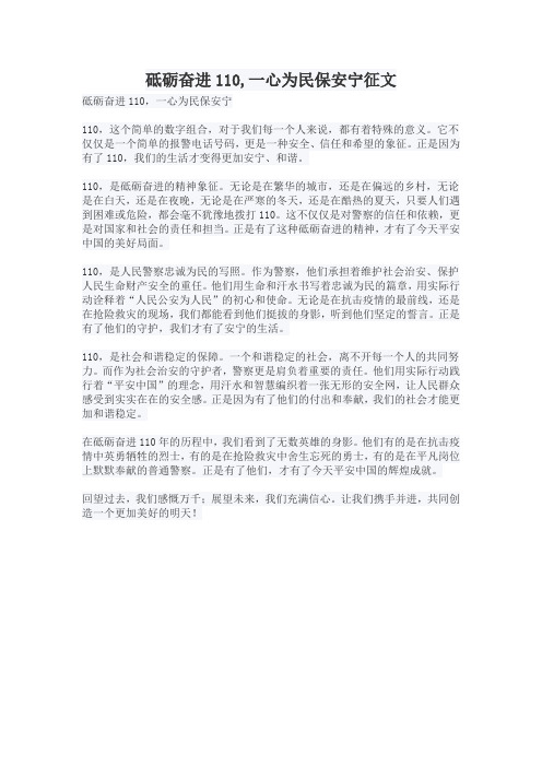 砥砺奋进110,一心为民保安宁征文