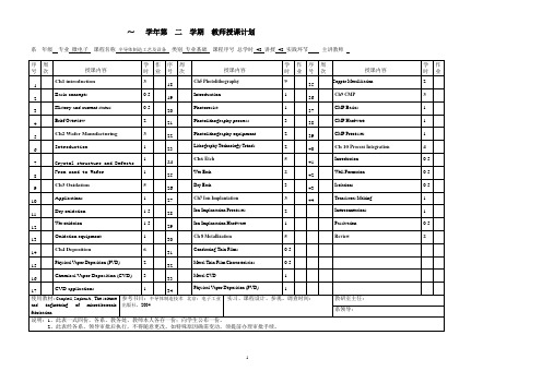 教师授课计划(半导体制造工艺与设备)