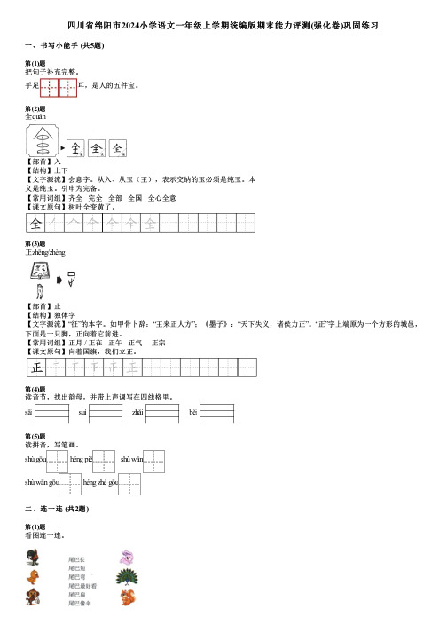 四川省绵阳市2024小学语文一年级上学期统编版期末能力评测(强化卷)巩固练习