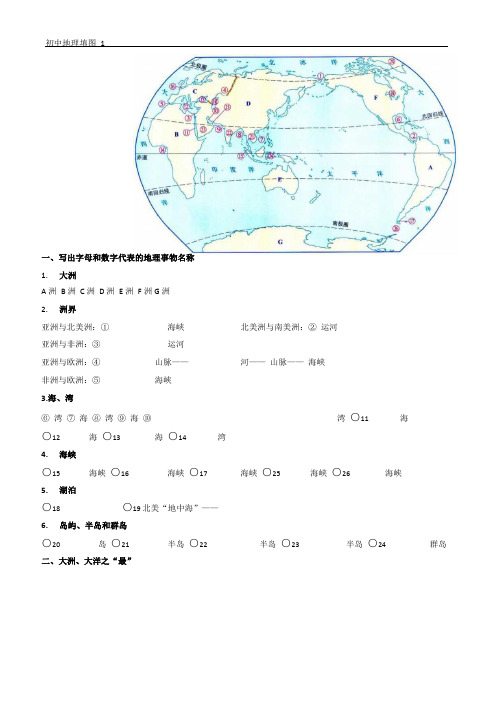 初中地理填图练习(打印版有答案)