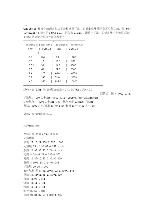 各种燃料热值