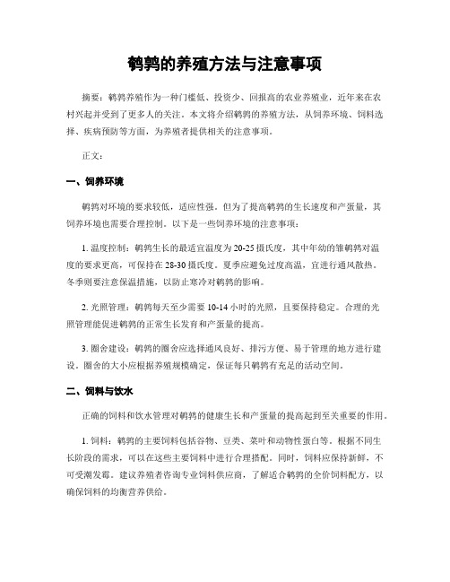 鹌鹑的养殖方法与注意事项