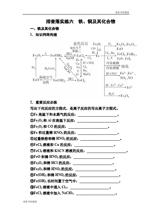 2017高考化学一轮规范特训：排查落实练6 铁、铜及其化合物 Word版含解析