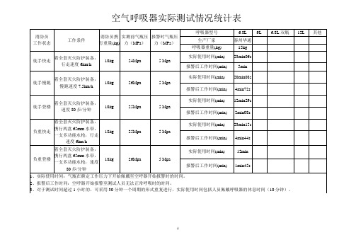 实际测试情况统计表