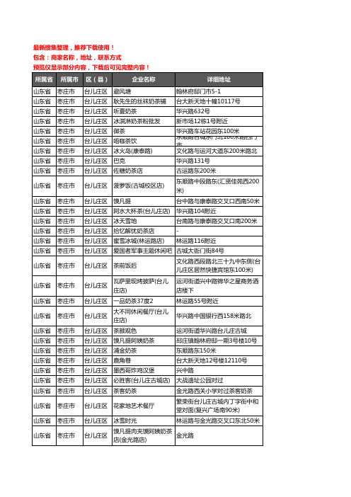 新版山东省枣庄市台儿庄区奶茶行业企业公司商家户名录单联系方式地址大全38家