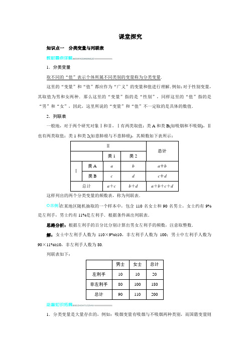 最新人教版高中数学选修1-2《独立性检验的基本思想及其初步应用》课堂探究