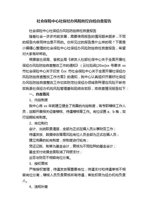 社会保险中心社保经办风险防控自检自查报告