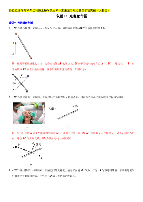 专题12光现象作图-2022-2023学年八年级物理上册学优生期中期末复习难点题型专项突破(人教版)