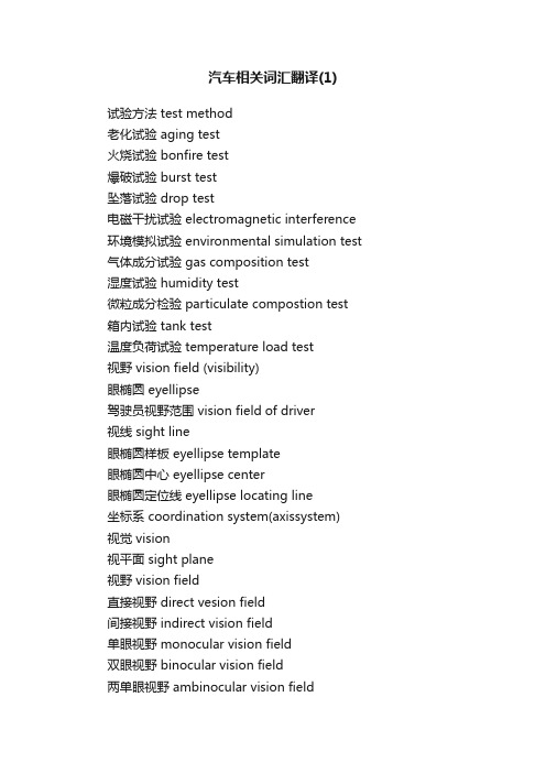 汽车相关词汇翻译（1）