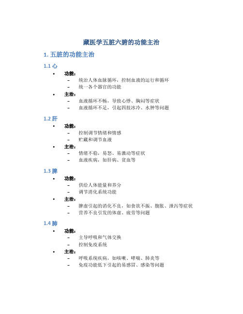 藏医学五脏六腑的功能主治