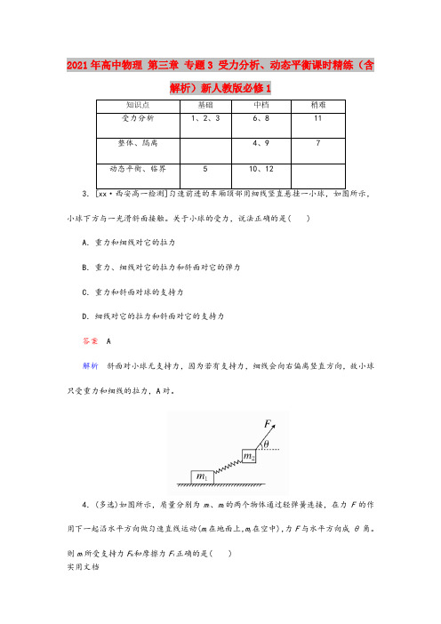 2021-2022年高中物理 第三章 专题3 受力分析、动态平衡课时精练(含解析)新人教版必修1