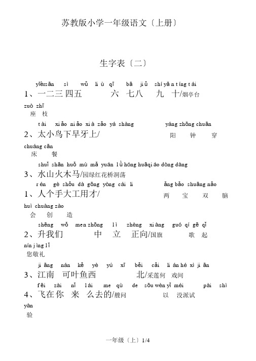 苏教版小学一年级语文上册生字表(含拼音)