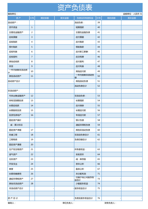 公司资产负债表