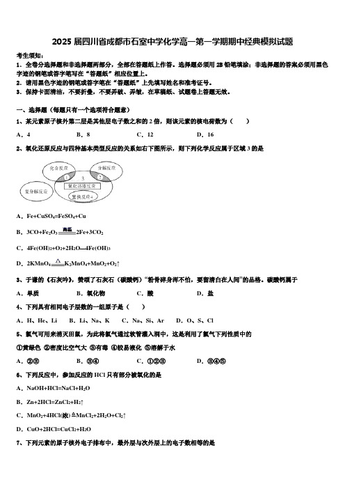 2025届四川省成都市石室中学化学高一第一学期期中经典模拟试题含解析