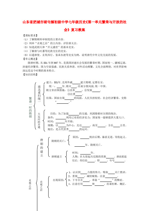 山东省肥城市湖屯镇初级中学七年级历史《第一单元繁荣与开放的社会》复习教案