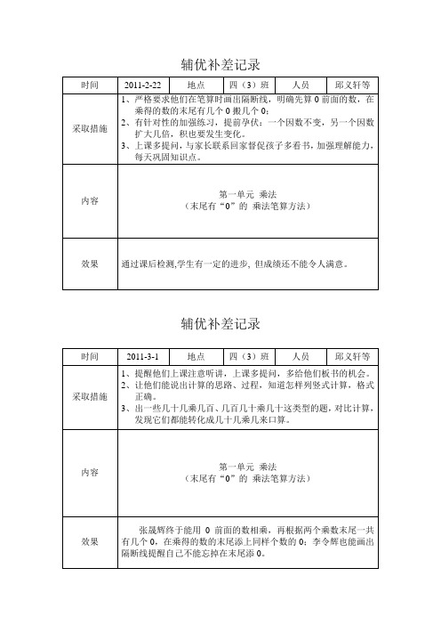 四年级数学辅优补差记录