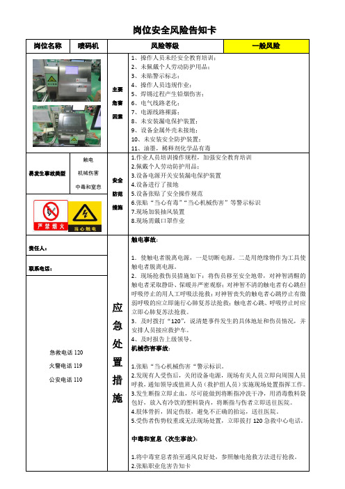 喷码机安全风险岗位告知卡