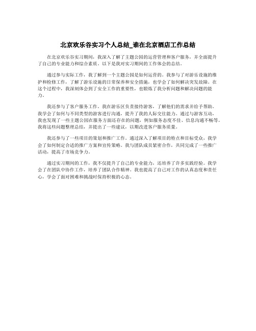 北京欢乐谷实习个人总结_谁在北京酒店工作总结