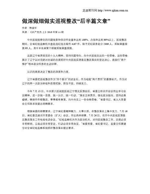 做深做细做实巡视整改“后半篇文章”