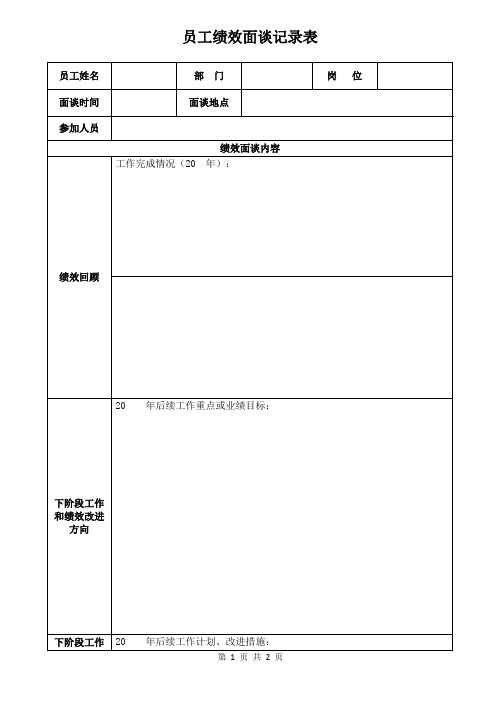 员工绩效面谈记录表