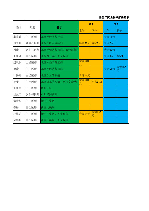 北医三院儿科专家出诊表