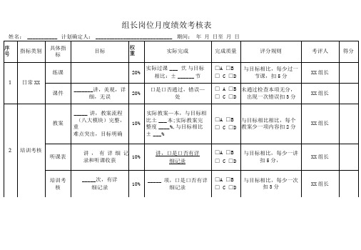 组长岗位月度绩效考核表